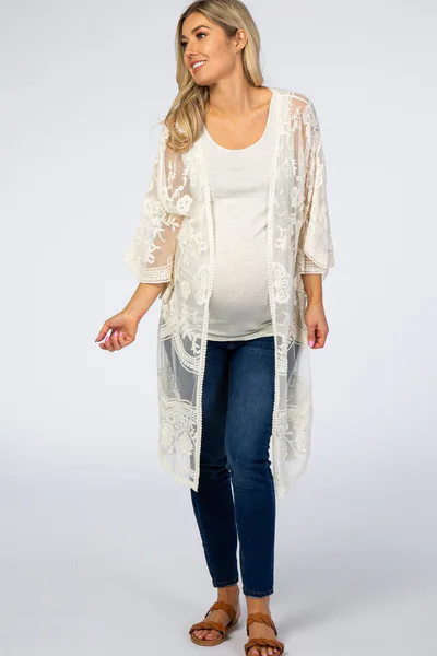 PinkBlush White Lace 3/4 Sleeve Maternity Cover Up