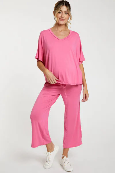 PinkBlush Pink Cropped Pant Maternity Set