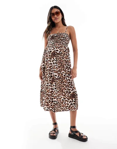 ASOS Vero Moda Maternity Easy shirred cami ankle dress in leopard