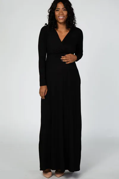 PinkBlush Black Long Sleeve Maternity Nursing Maxi Dress