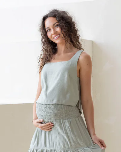 Angel Maternity Luana Maternity Cropped Tank Top in Mint Green