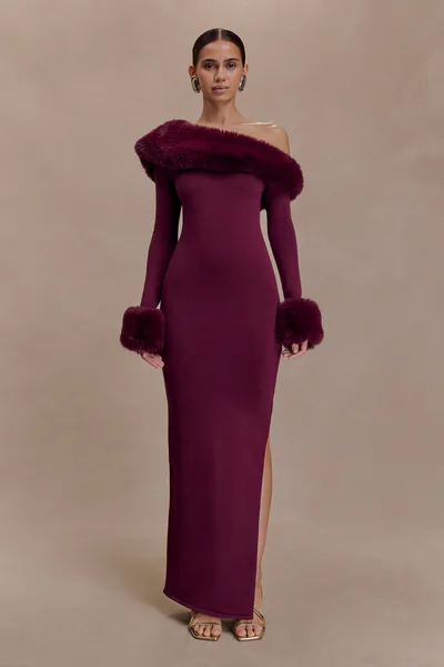 MESHKI Karleigh Faux Fur Knit Maxi Dress
