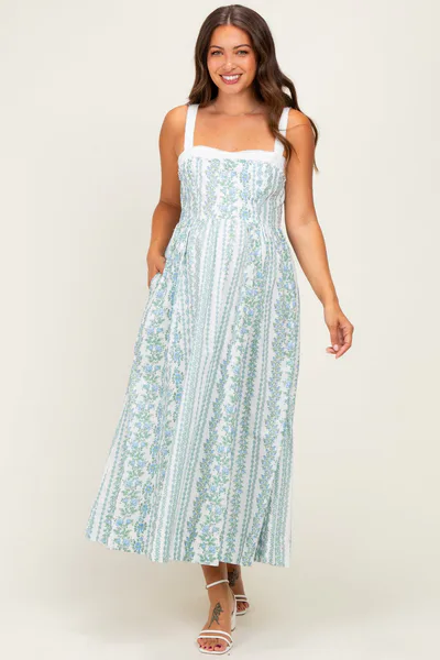 PinkBlush French Blue Column Floral Print Maternity Maxi Dress