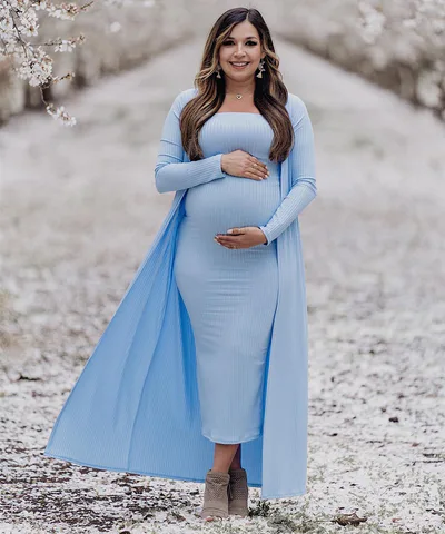 Bump City The Bodycon Dress & Duster Set (Baby Blue)