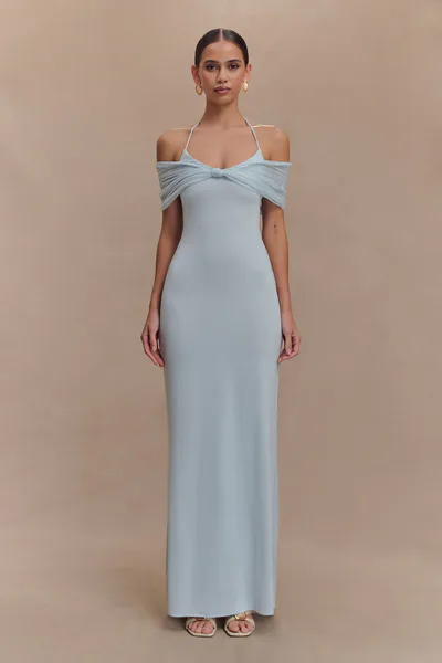 MESHKI Bernadina Mesh And Slinky Halter Maxi Dress - Pale Blue