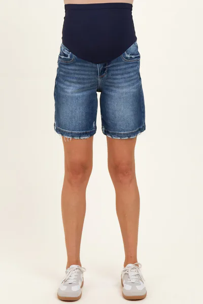 PinkBlush Dark Distressed Maternity Denim Bermuda Shorts