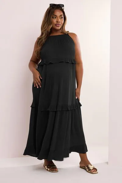 Yours Clothing BUMP IT UP MATERNITY Black Tiered Frill Maxi Dress