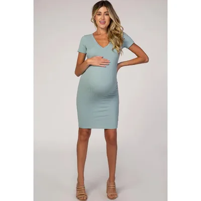 Target PinkBlush Dusty Mint Ribbed Maternity Dress Mint Large