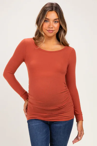 PinkBlush Rust Soft Knit Ruched Maternity Top