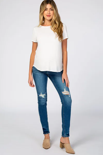 PinkBlush Blue Distressed Side Insert Maternity Jeans