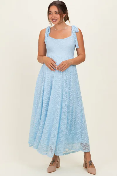 PinkBlush Light Blue Sleeveless Lace Maternity Maxi Dress