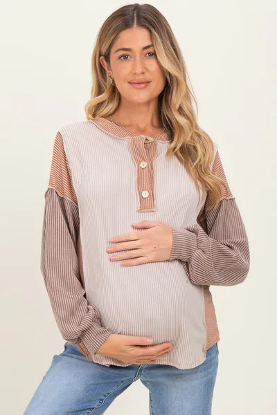 PinkBlush Taupe Colorblock Maternity Top