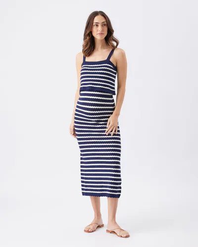 Ripe Maternity Pointelle Knit Nursing Dress  Navy / White