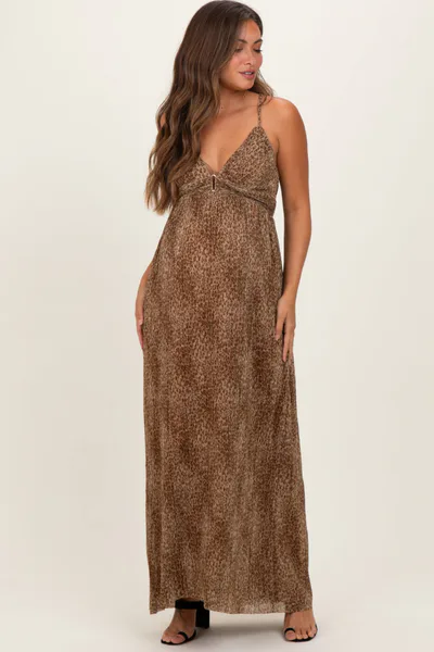 PinkBlush Bronzed Animal Print Plunging Maternity Maxi Dress