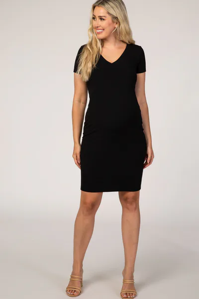 PinkBlush Black Ribbed Maternity Dress