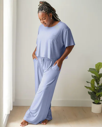 Kindred Bravely Aria Bamboo Casual Cropped Short Sleeve Top | Periwinkle