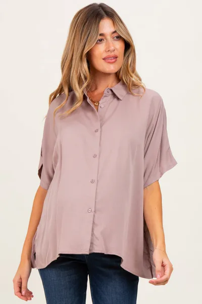PinkBlush Taupe Dolman Sleeve Button Down Maternity Blouse