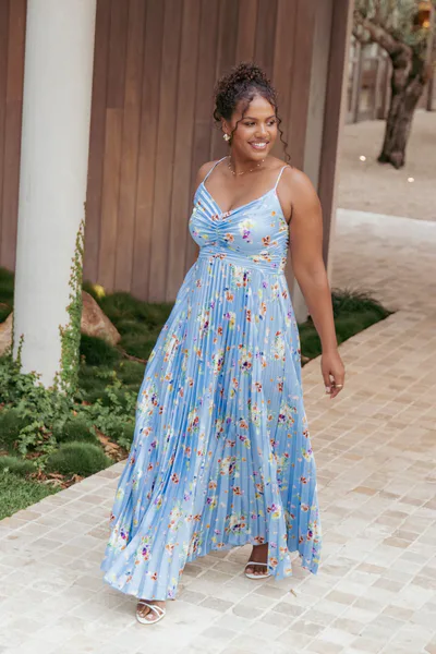 Petal & Pup Naira Pleated Maxi Dress - Cornflower Blue Floral