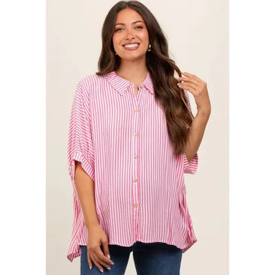 Target PinkBlush Fuchsia Striped Button Up Dolman Maternity Top Fuchsia Large/X-Large