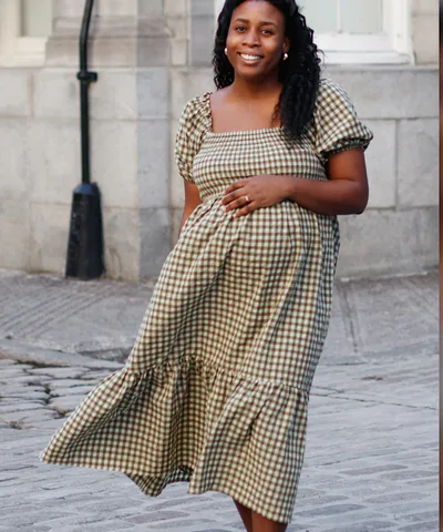 Bump City The Plus Gingham Puff Sleeve Midi Dress
