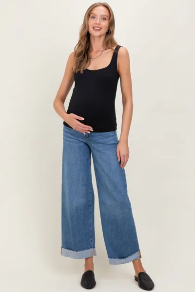 PinkBlush Medium Low Rise Ankle Wide Cuffed Maternity Jeans