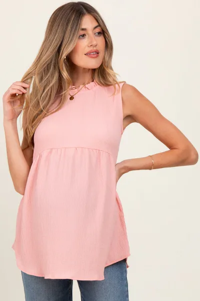 PinkBlush Blush Ruffle Mock Neck Maternity Sleeveless Blouse