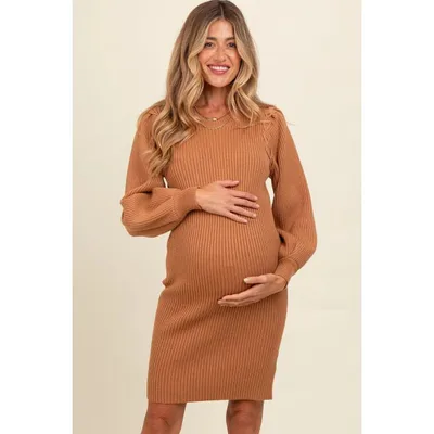 Target Pinkblush Camel Bubble Sleeve Maternity Sweater Dress Small