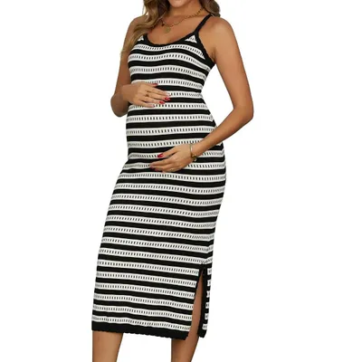 Target INSPIRE CHIC Women's Maternity Dress Bodycon Striped Long Midi Sleeveless Cami Knit Casual Fitted Pregnancy Dresses Small Black