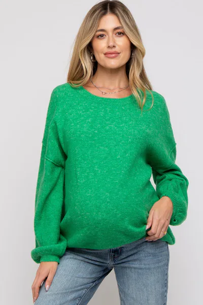 PinkBlush Green Basic Drop Shoulder Maternity Sweater