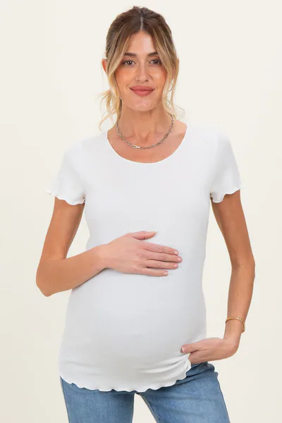 PinkBlush White Ruffle Edge Short Sleeve Maternity Top