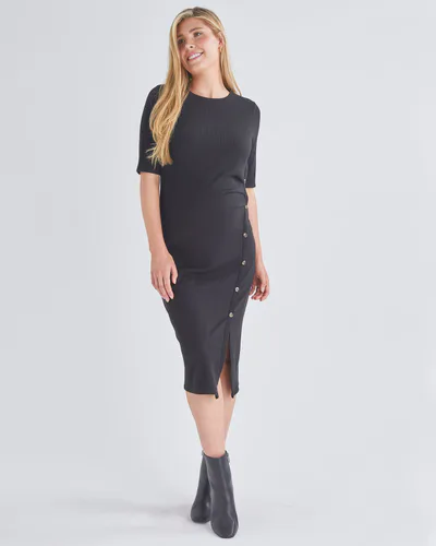 Angel Maternity Juliet Maternity Bodycon Dress with Side Button Detail in Black