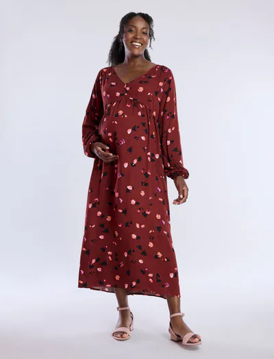 Motherhood Maternity Long Sleeve Button Front Midi Dress
