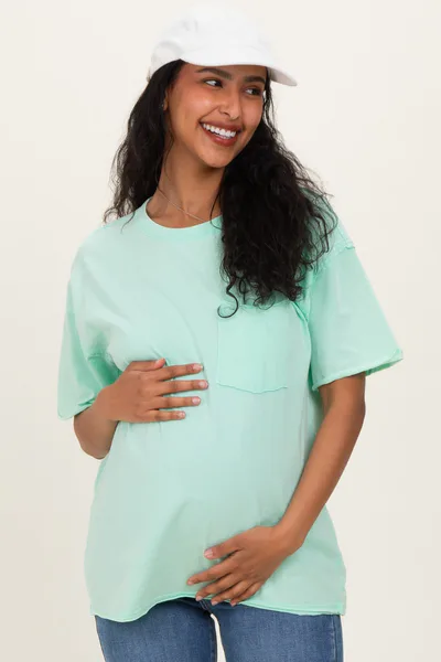 PinkBlush Mint Vintage Wash Raw Edge Pocket Maternity T-Shirt