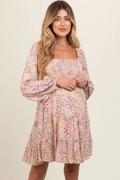 PinkBlush Multicolor Floral Print Smocked Maternity Dress