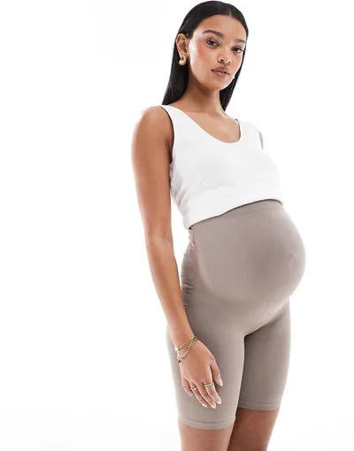 ASOS Mamalicious Maternity seamless shorts in taupe