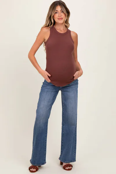 PinkBlush Medium Classic Wash Wide Leg Maternity Jeans