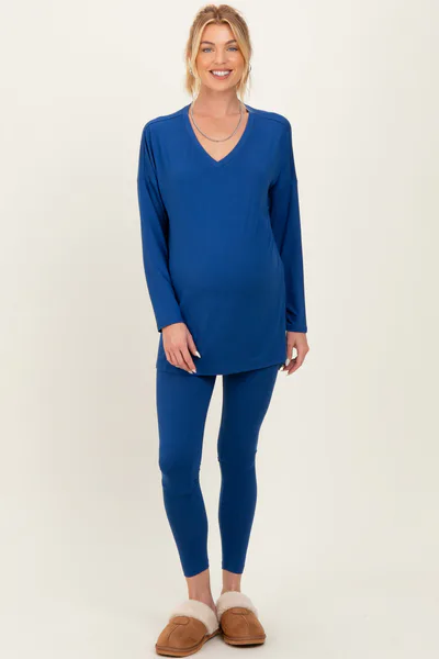 PinkBlush Navy Brushed Knit Maternity Oversized Top and Legging Set