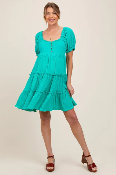 PinkBlush Jade Button Up Ruffle Tiered Maternity Dress