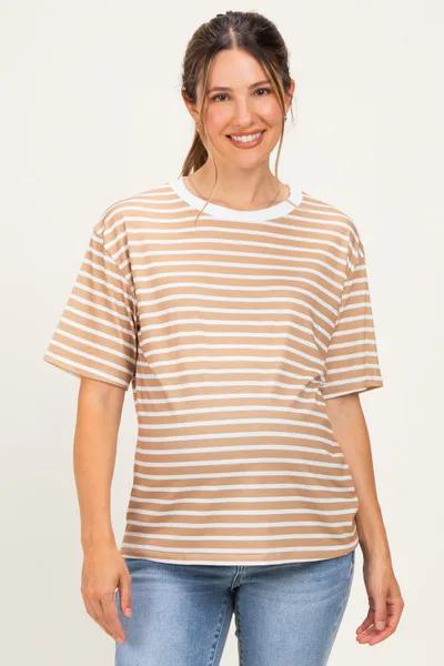 PinkBlush Tan Ivory Stripe Relaxed Fit Maternity Tee