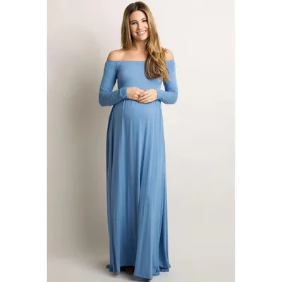 Target Pinkblush PinkBlush Petite Blue Solid Off Shoulder Maternity Maxi Dress Medium