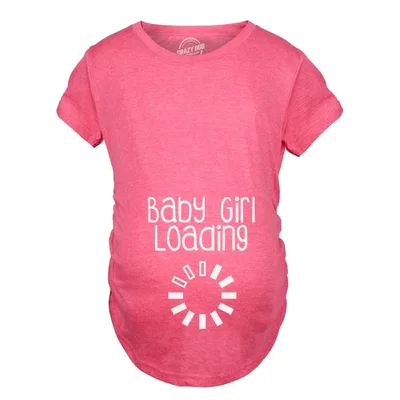 Target Maternity Baby Girl Loading T shirt Funny Pregnancy Announcement Reveal Cool Tee - Crazy Dog Maternity T Shirt for Nerds Pink L