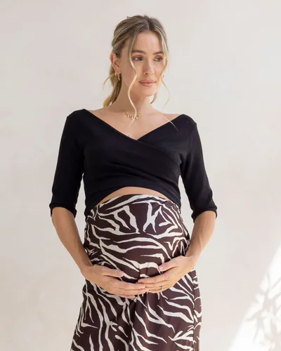 Angel Maternity Suzie Maternity Cross Over Off Shoulder Top in Black