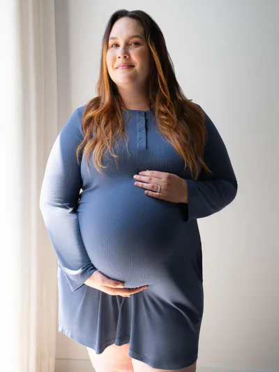 Kindred Bravely Riley Ribbed Bamboo Maternity & Nursing Nightgown | Slate Blue