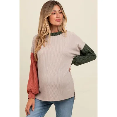 Target Pinkblush Cream Ribbed Colorblock Maternity Side Slit Top XL