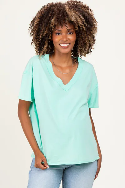 PinkBlush Mint Washed V-Neck Oversized Maternity Tee