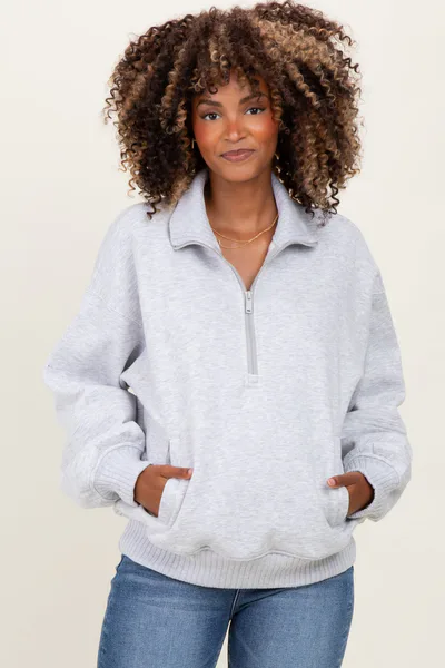 PinkBlush Heather Grey French Terry Quarter Zip Maternity Pullover