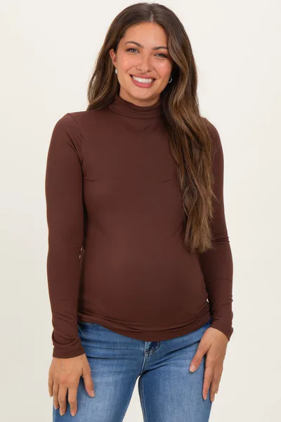 PinkBlush Brown Maternity Mock Neck Top