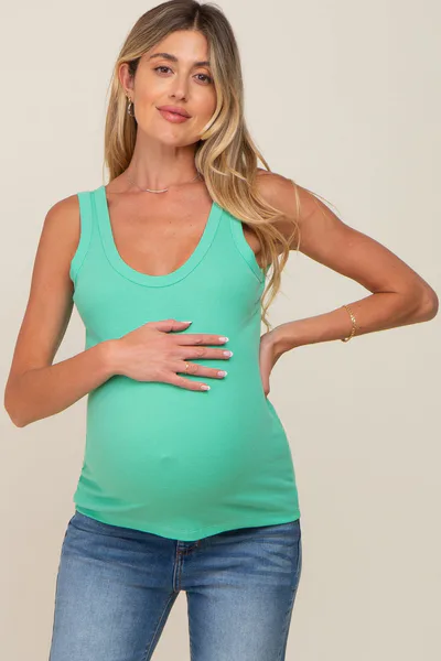 PinkBlush Mint Green Ribbed Basic Maternity Tank