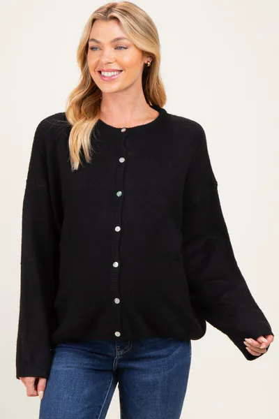 PinkBlush Black Classic Crew Neck Maternity Button Cardigan