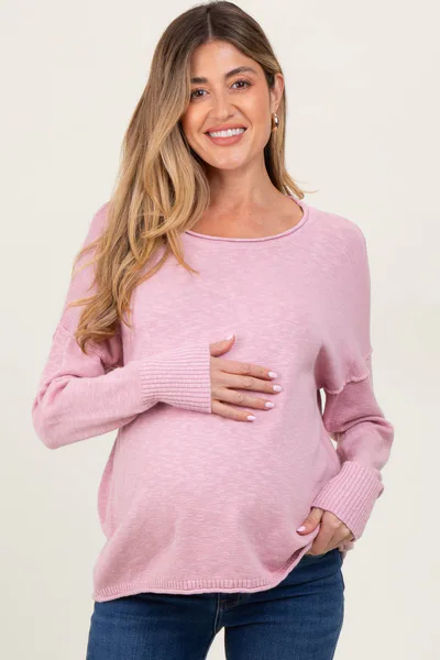 PinkBlush Pink Heather Unfinished Hem Maternity Sweater